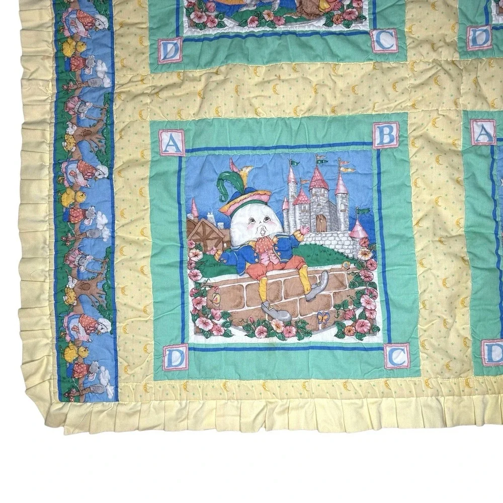 Vintage‎ Mother Goose Rymes Nursery Baby Quilt Crib Blanket Throw 43 x 34 Humpty
